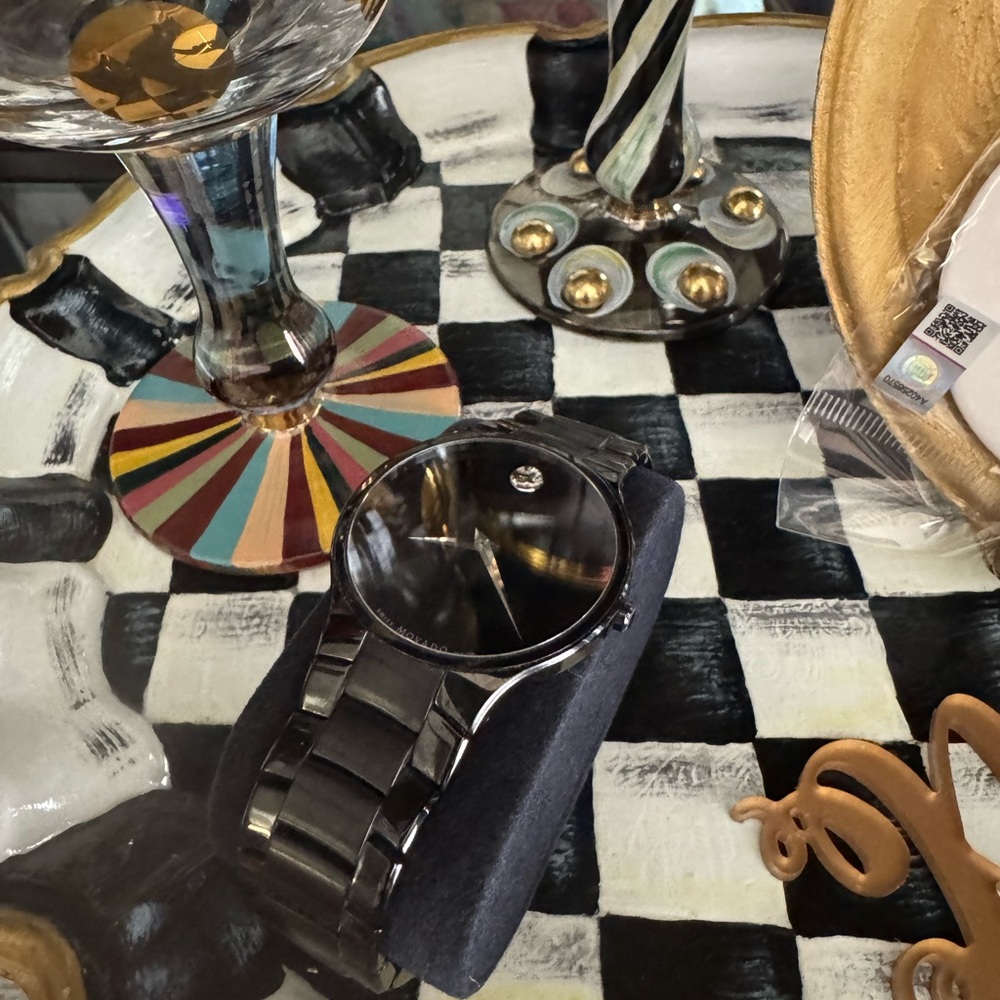 Movado Black and Silver Watch